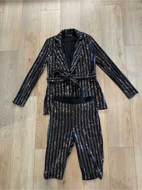Sequin Blazer Set Black Sparkly Suit Jacket & Shorts Party Outfit Size M
